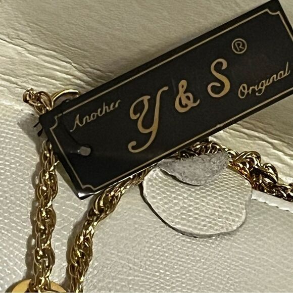 Y&S Ivory with Gold Tone Chain Shoulder Cross Body Clutch Bag - Picture 12 of 15